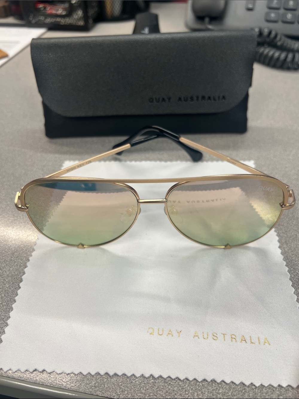 Quay Australia Gold Frame Sunglasses with Pink Reflective Lenses
